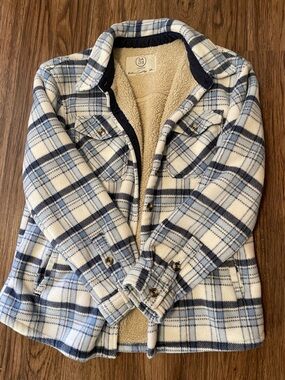 Sage Collective Blue Plaid Plush Shirt Jacket Shacket Thick Cozy M